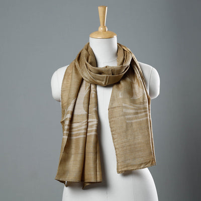 Brown - Block Art Print Natural Dyed Tussar Silk Bindaas Stole