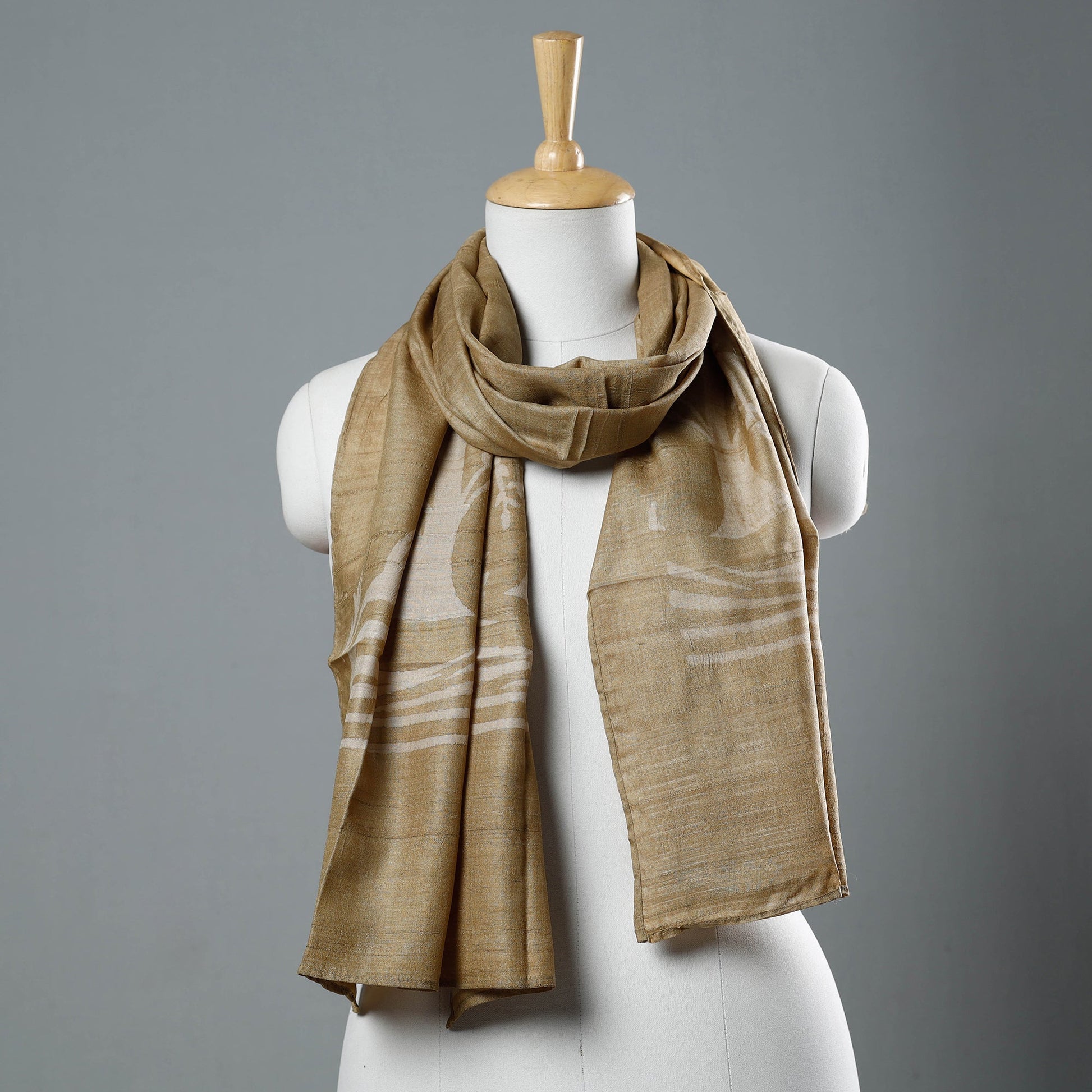 Brown - Block Art Print Natural Dyed Tussar Silk Bindaas Stole