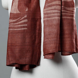 Brown - Block Art Print Natural Dyed Tussar Silk Bindaas Stole
