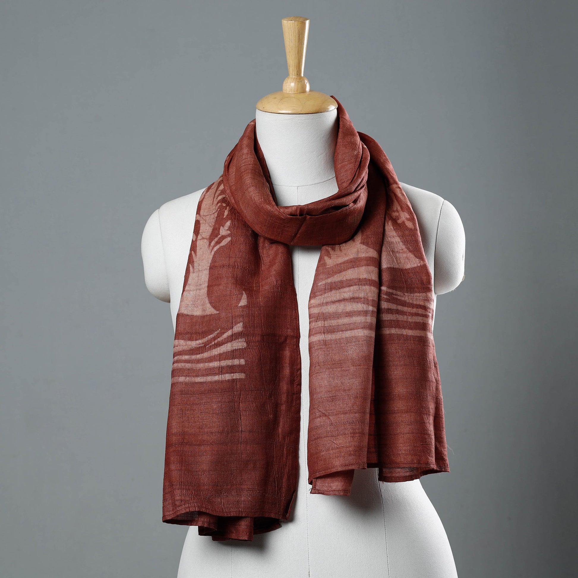 Brown - Block Art Print Natural Dyed Tussar Silk Bindaas Stole