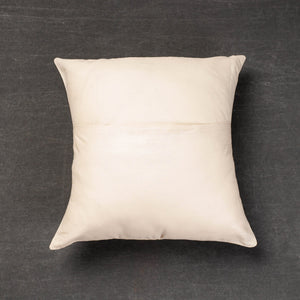Beige - Bengal Kantha Embroidery Mulberry Tussar Silk Cushion Cover (16 x 16 in)