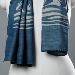 Blue - Block Art Print Natural Dyed Tussar Silk Bindaas Stole
