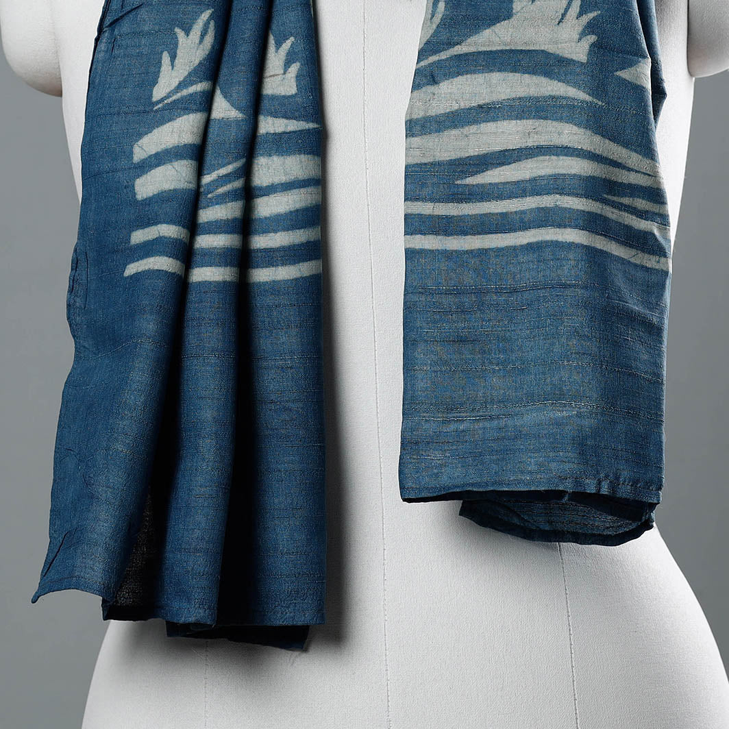 Blue - Block Art Print Natural Dyed Tussar Silk Bindaas Stole