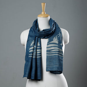 Blue - Block Art Print Natural Dyed Tussar Silk Bindaas Stole