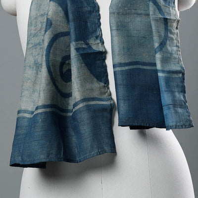 Blue - Block Art Print Natural Dyed Tussar Silk Bindaas Stole