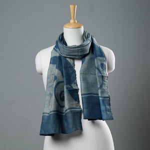 Blue - Block Art Print Natural Dyed Tussar Silk Bindaas Stole