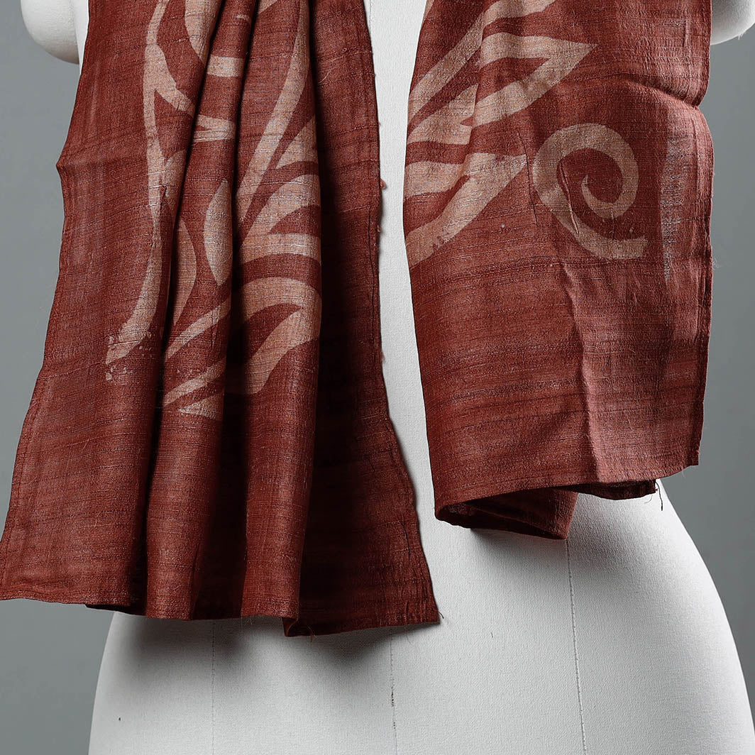 Brown - Block Art Print Natural Dyed Tussar Silk Bindaas Stole