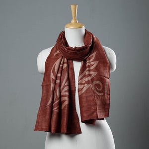 Brown - Block Art Print Natural Dyed Tussar Silk Bindaas Stole