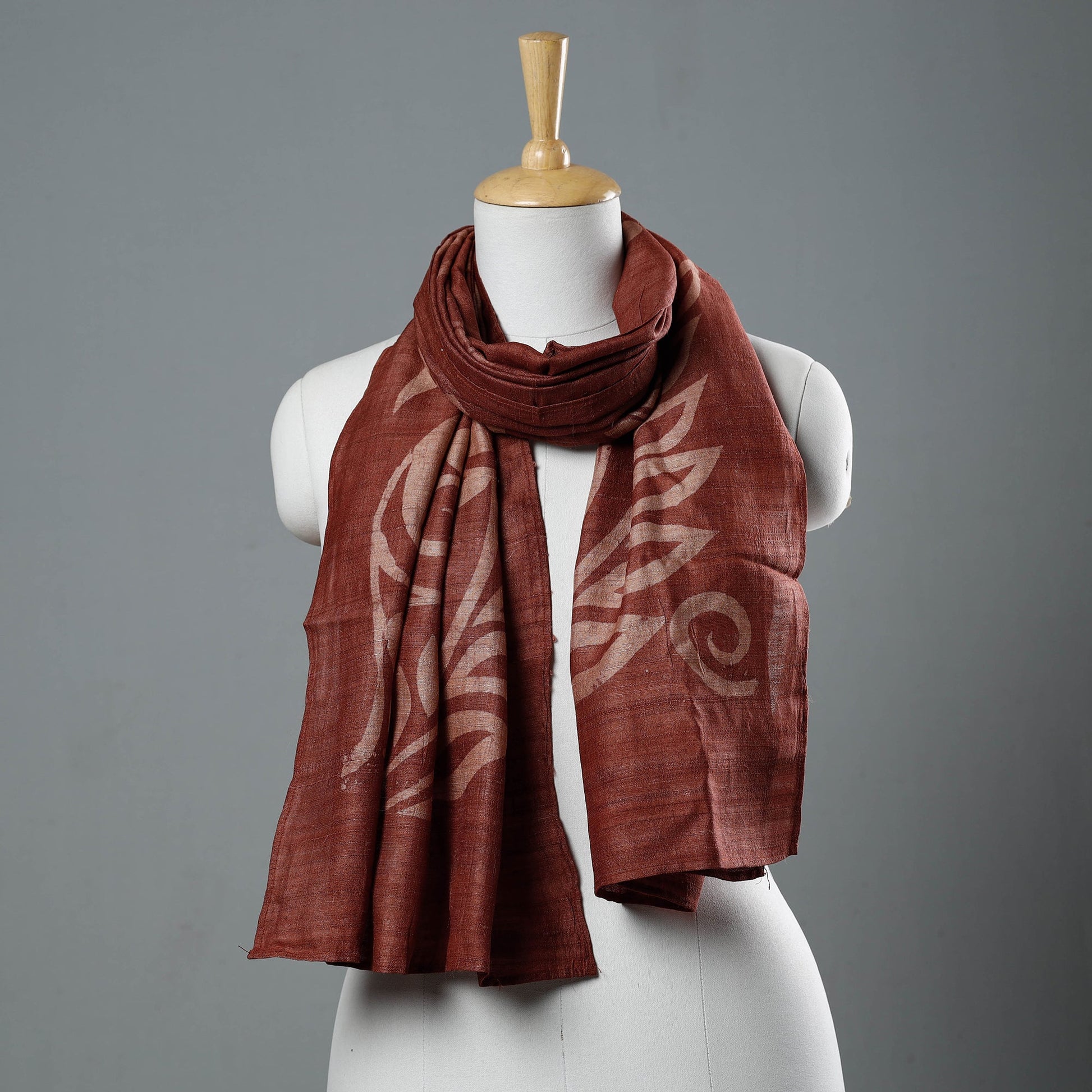 Brown - Block Art Print Natural Dyed Tussar Silk Bindaas Stole