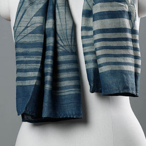 Blue - Block Art Print Natural Dyed Tussar Silk Bindaas Stole