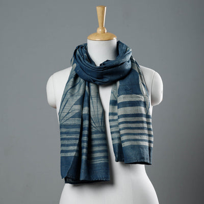 Blue - Block Art Print Natural Dyed Tussar Silk Bindaas Stole