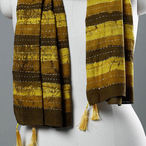 Brown - Bagru Block Printed Tagai Work Cotton Stole with Tassels