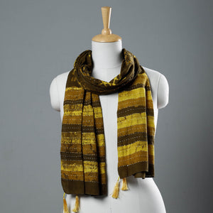 Brown - Bagru Block Printed Tagai Work Cotton Stole with Tassels