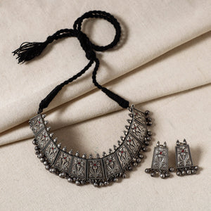 Antique Silver Finish Oxidised Brass Base Necklace Set