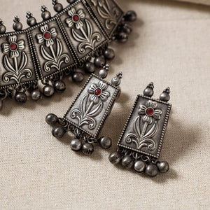 Antique Silver Finish Oxidised Brass Base Necklace Set