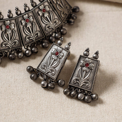 Antique Silver Finish Oxidised Brass Base Necklace Set