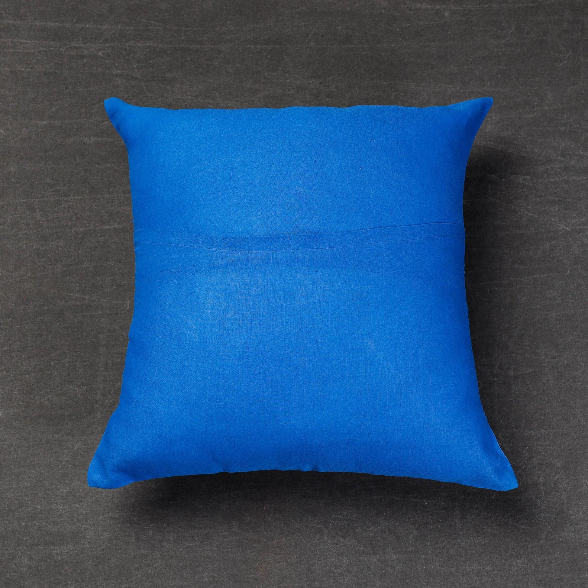 Blue - Bengal Kantha Embroidery Mulberry Silk Cushion Cover (16 x 16 in)