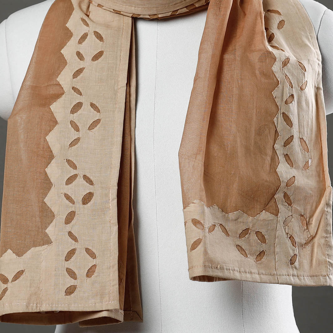 Brown - Barmer Applique Cutwork Cotton Stole
