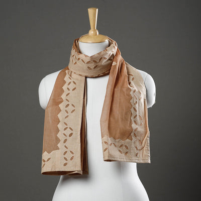 Brown - Barmer Applique Cutwork Cotton Stole