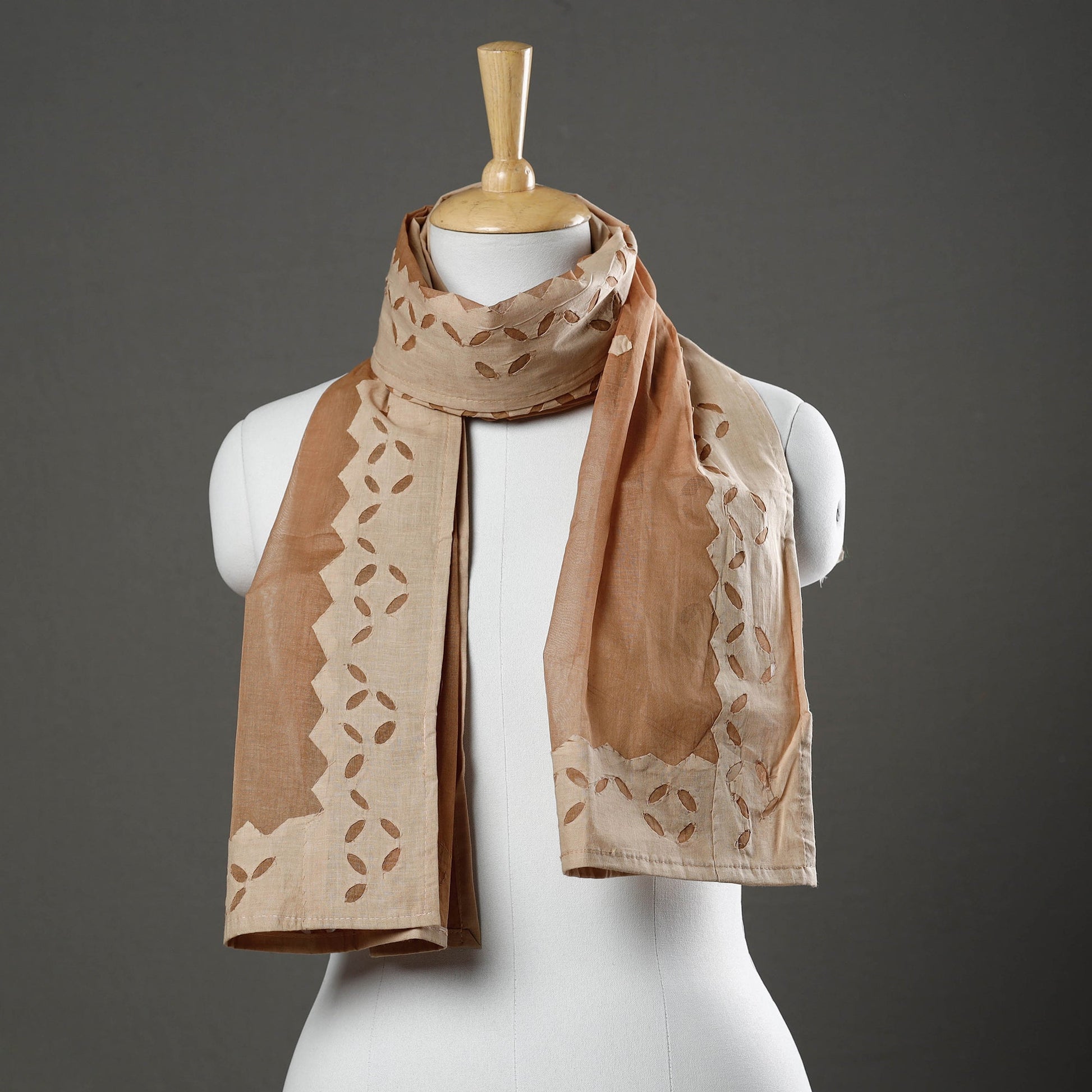 Brown - Barmer Applique Cutwork Cotton Stole
