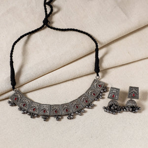 Antique Silver Finish Oxidised Brass Base Necklace Set