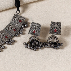 Antique Silver Finish Oxidised Brass Base Necklace Set