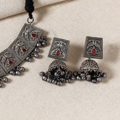 Antique Silver Finish Oxidised Brass Base Necklace Set