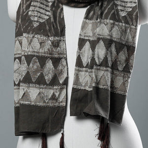 Brown - Bagru Block Printed Tagai Work Cotton Stole with Tassels