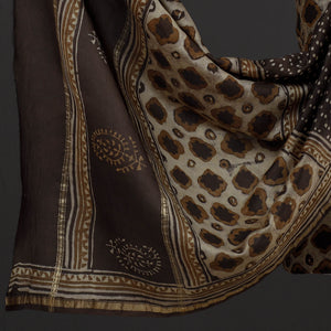 Brown - 3pc Akola Block Printed Chanderi Silk Suit Material Set