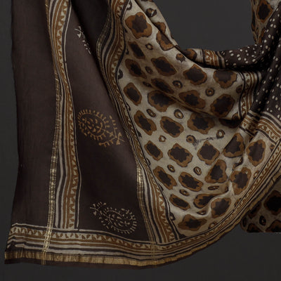 Brown - 3pc Akola Block Printed Chanderi Silk Suit Material Set