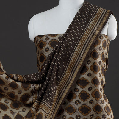 Brown - 3pc Akola Block Printed Chanderi Silk Suit Material Set