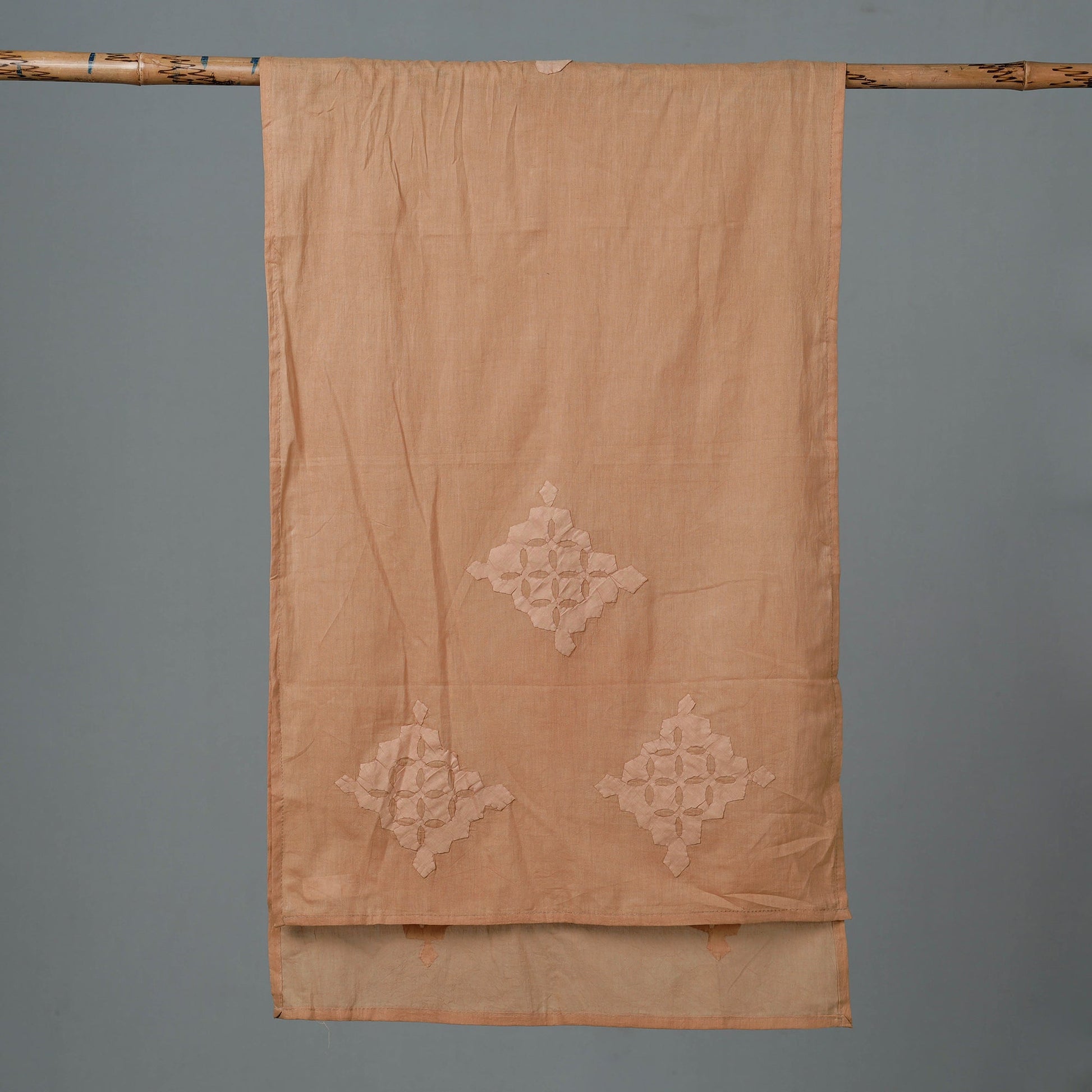 Brown - Barmer Applique Cutwork Cotton Stole
