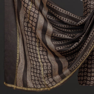Brown - 3pc Akola Block Printed Chanderi Silk Suit Material Set