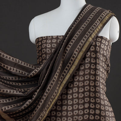Brown - 3pc Akola Block Printed Chanderi Silk Suit Material Set