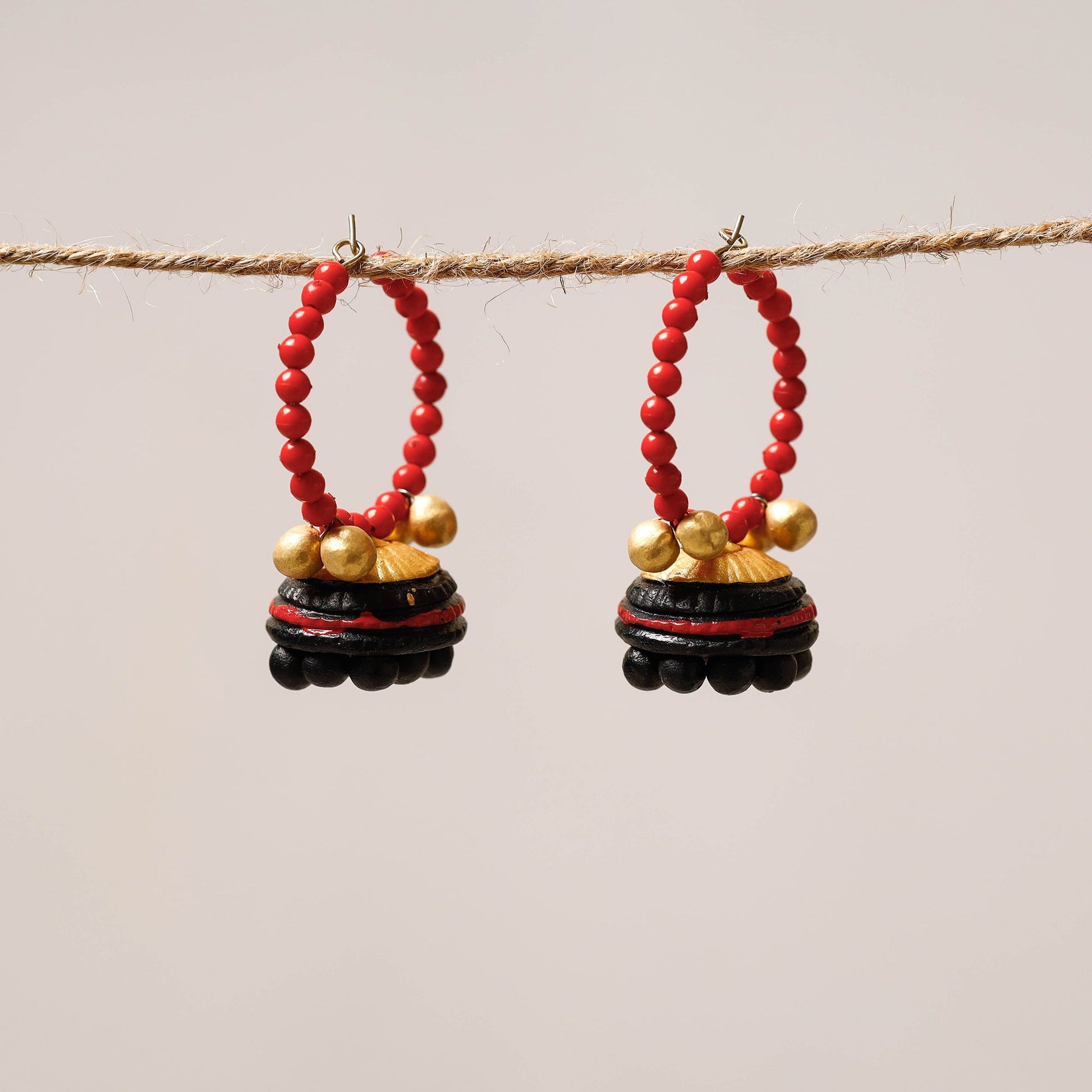Bishnupur Handpainted Terracotta Jhumki Earrings