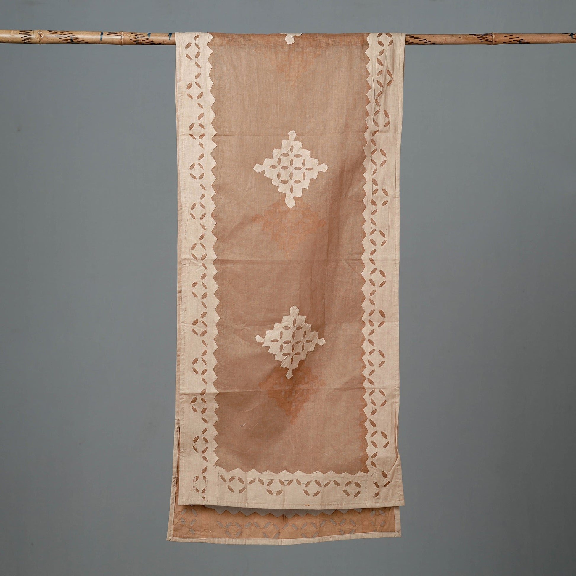 Brown - Barmer Applique Cutwork Cotton Stole