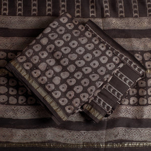 Brown - 3pc Akola Block Printed Chanderi Silk Suit Material Set