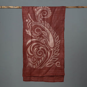 Brown - Block Art Print Natural Dyed Tussar Silk Bindaas Stole