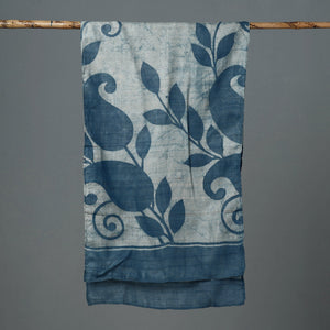 Blue - Block Art Print Natural Dyed Tussar Silk Bindaas Stole
