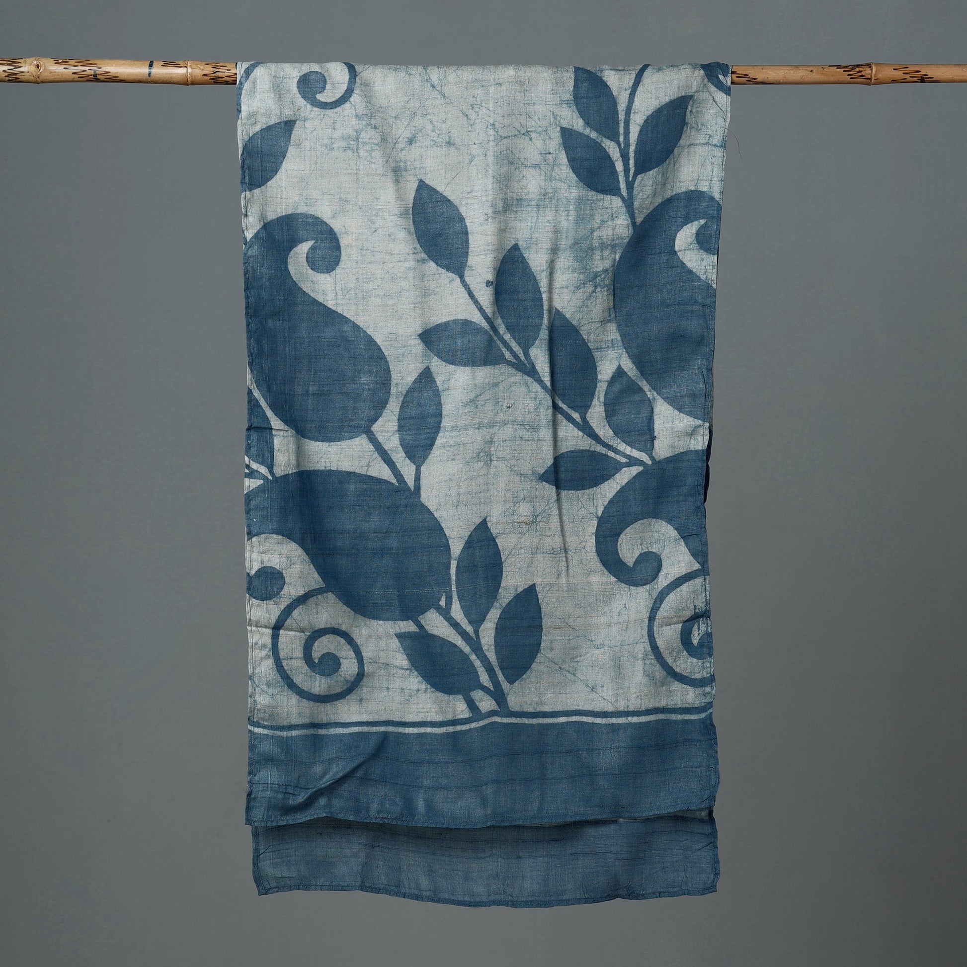 Blue - Block Art Print Natural Dyed Tussar Silk Bindaas Stole