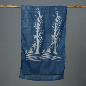 Blue - Block Art Print Natural Dyed Tussar Silk Bindaas Stole