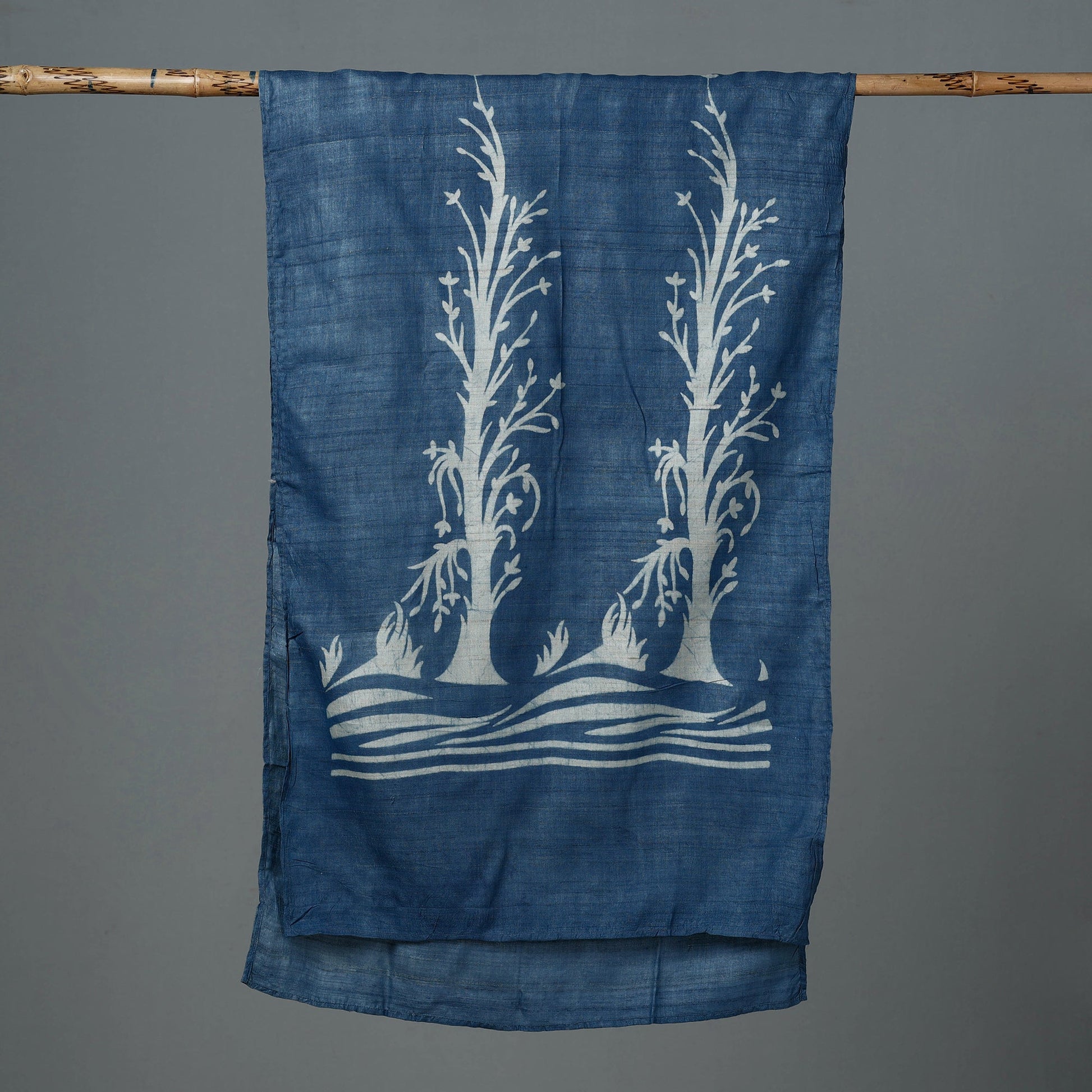 Blue - Block Art Print Natural Dyed Tussar Silk Bindaas Stole