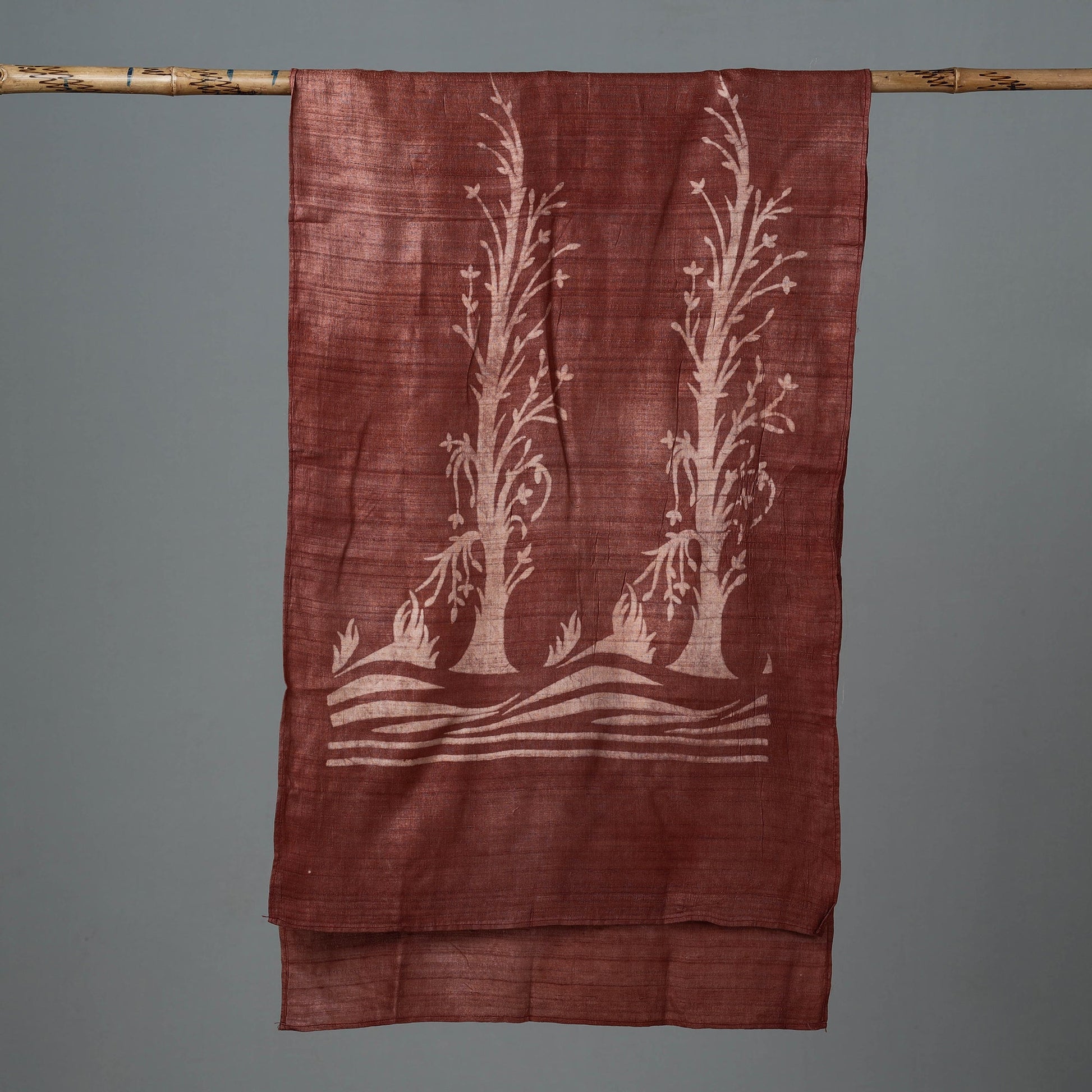 Brown - Block Art Print Natural Dyed Tussar Silk Bindaas Stole