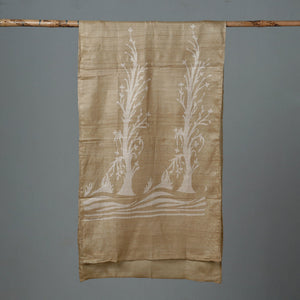 Brown - Block Art Print Natural Dyed Tussar Silk Bindaas Stole