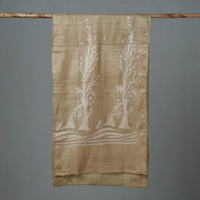 Brown - Block Art Print Natural Dyed Tussar Silk Bindaas Stole