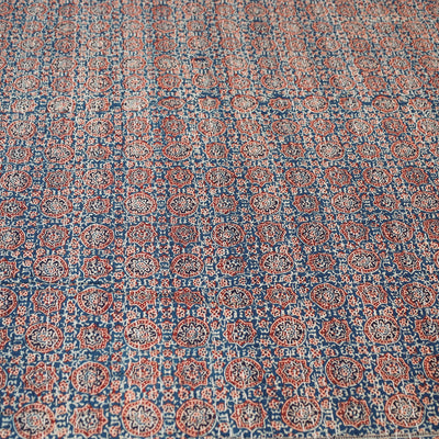 Blue - Ajrakh Block Printed Kantha Work Cotton Double Bed Cover (105 x 90 in)