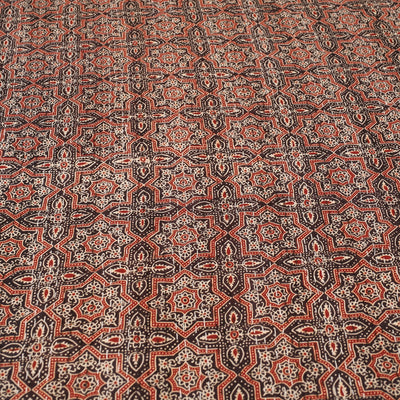 Brown - Ajrakh Block Printed Kantha Work Cotton Double Bed Cover (105 x 90 in)