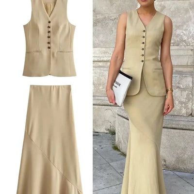 Cynthia Statement Vest Suit with Skirt