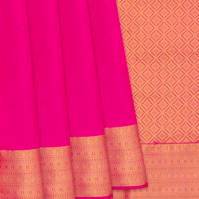 Hot Pink Silk Saree With Plain Body & Zari Border-Hot Pink