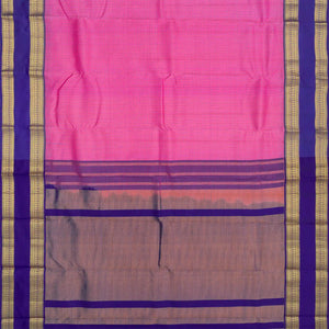 Bubblegum Pink Kanchipuram Silk Saree With Checks & Contrast Violet Border-BubbleGum Pink